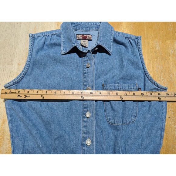 Gloria Vanderbilt Vintage Sleeveless belt elastic waist denim romper‎ jumpsuit S - Picture 11 of 15